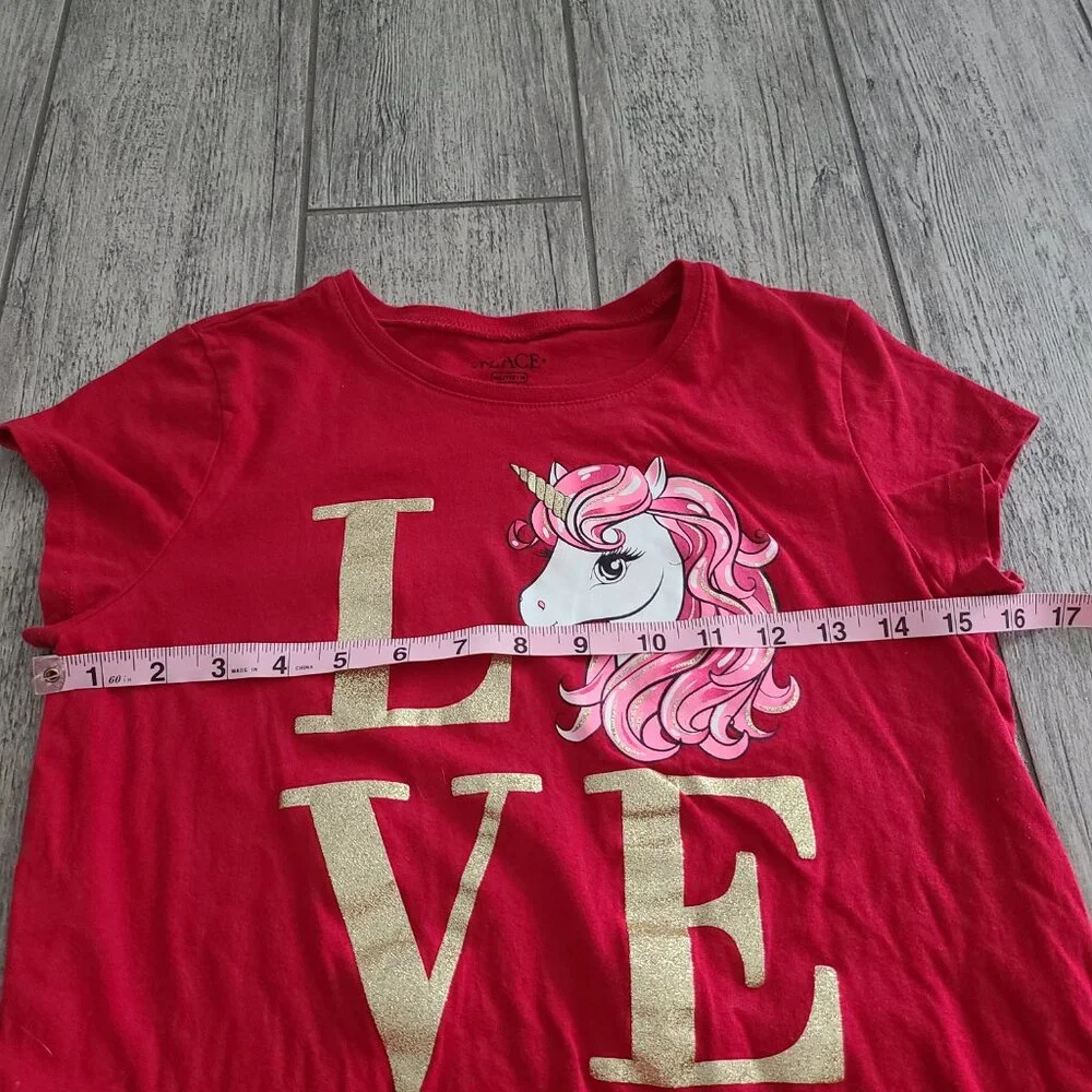 🏷 3/$15 or 5/$20 The Children's Place girls red unicorn top size XXL 16